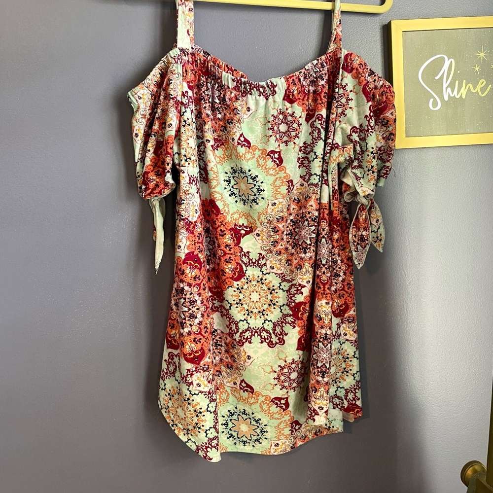 Bobbie Brooks multi print top cold shoulder